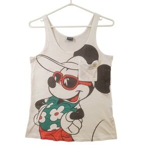 Disney x Only Mickey Mouse Tropical Vacation White Tank Top Pocket Tee Men Small